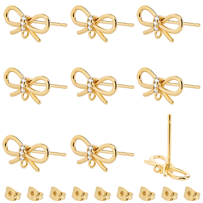 10 шт. латунные серьги-гвоздики, долговечный, без никеля , бантом, с ушными гайками 10 шт.