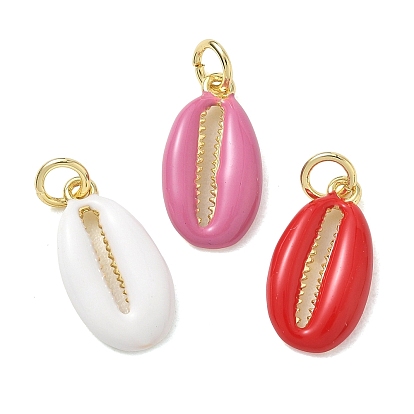 Colgantes de esmalte de bronce, encantos de forma de concha, sin plomo y cadmio, chapado en rack, larga duración plateado, real 18 k chapado en oro