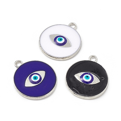 Alloy Pendants, with Enamel, Flat Round with Evil Eye Charm, Platinum