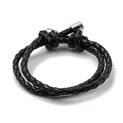 Adjustable Leather Cords Braided Double Layer Multi-strand Bracelets, with Alloy Cord Ends