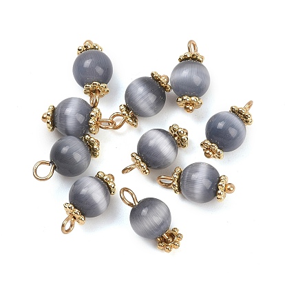 Круглые подвески кошачий глаз, с латунной фурнитурой , без кадмия и без свинца, стойки покрытие, долговечный, серые