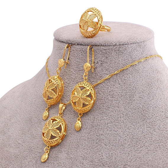 Овальные с цветочным узором латунные подвески, серьги-кольца и комплекты колец