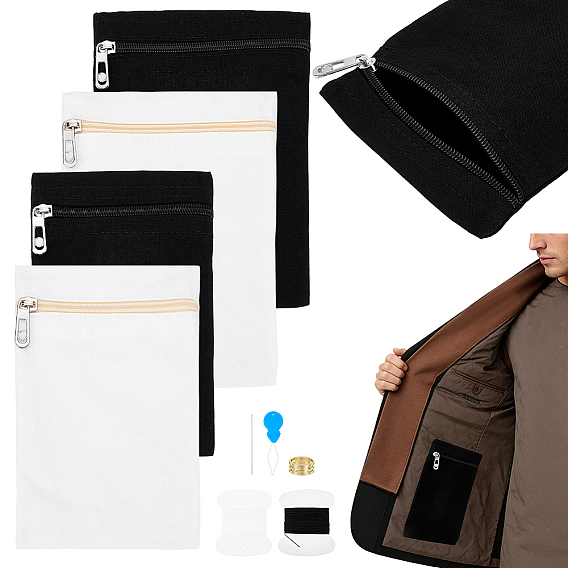 4Pcs 4 Styles Rectangle Canvas Cloth Packing Pouches Zipper Bags, with 2 Set DIY Sewing Kits and 1Pc Threader and Rings