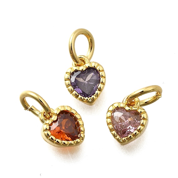 Латунные микро проложить кубического циркония прелести, сердце, стойки покрытие, без кадмия и без свинца, долговечный, реальный 18 k позолоченный, с целью перехода в кольце