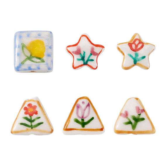 6 шт. 6 стили напечатанные фарфоровые бусины ручной работы, разнообразные