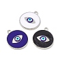 Alloy Pendants, with Enamel, Flat Round with Evil Eye Charm, Platinum