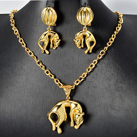 Комплекты из латунных серег-гвоздиков и ожерелий с подвесками для женщин, леопард