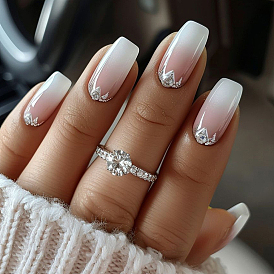 1 faux ongles à pression à couverture intégrale en plastique ABS, manucure détachable nail art, avec des bandes adhésives, 1Bâtonnet de manucure en bois et 1Lime à polir en bois