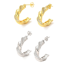Brass Micro Pave Clear Cubic Zirconia Stud Earrings for Women, Spiral Letter C