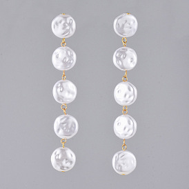 Pendientes de perlas de imitación de plástico abs, con 304 hallazgos de aretes de acero inoxidable y tuercas de latón, plano y redondo
