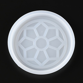 Cup Mat Silicone Molds, Resin Casting Molds, For UV Resin, Epoxy Resin Jewelry Making, Flat Round with Flower Pattern