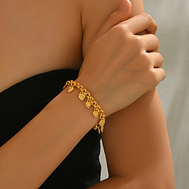 Изысканные латунные браслеты с подвесками в форме сердца, браслеты из двух нитей с цепочкой Rolo для женщин