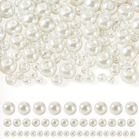 150Pcs 3 Styles Baking Paint Pearlized Glass Pearl Round Beads