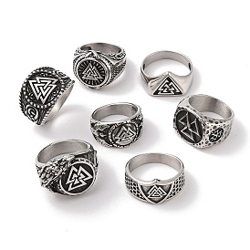 Viking 304 Stainless Steel Valknut Rings, Wide Band Rings for Mens