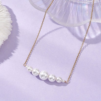 Подвеска с круглыми бусинами и жемчужинами-ракушками 304 Женские ожерелья из нержавеющей стали с цепочкой, белые