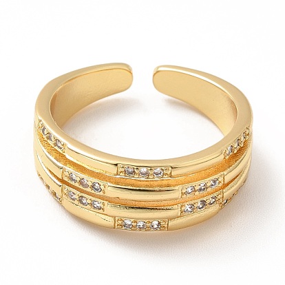Cubic Zirconia Chunky Open Cuff Ring, Real 18K Gold Plated Brass Jewelry for Women, Lead Free & Cadmium Free