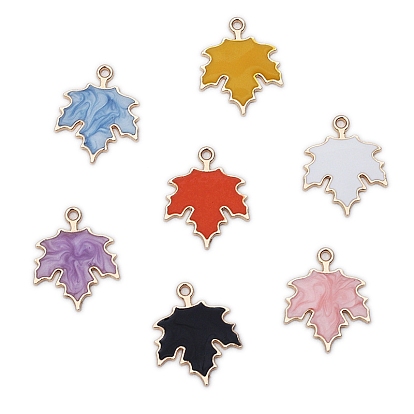 Alloy Enamel Pendants, Light Gold, Maple Leaf