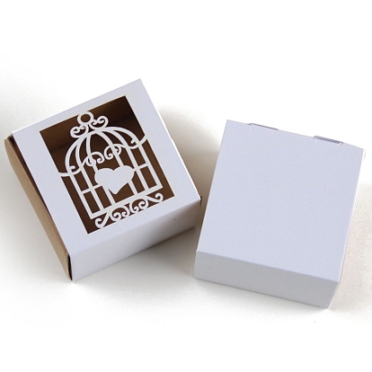 Boîtes à bonbons pliantes en carton, boîte d'emballage de cadeau de mariage, cage à oiseaux creuse
