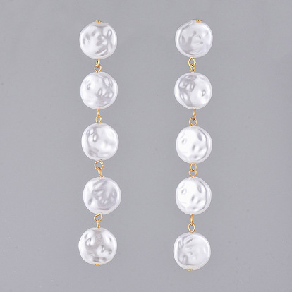 Pendientes de perlas de imitación de plástico abs, con 304 hallazgos de aretes de acero inoxidable y tuercas de latón, plano y redondo