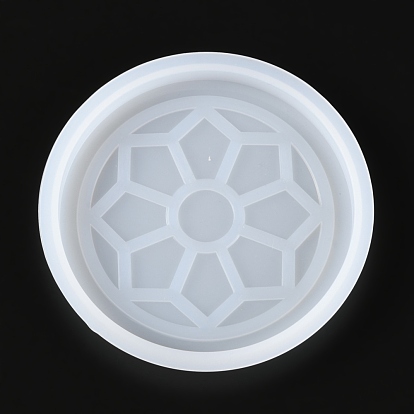 Cup Mat Silicone Molds, Resin Casting Molds, For UV Resin, Epoxy Resin Jewelry Making, Flat Round with Flower Pattern