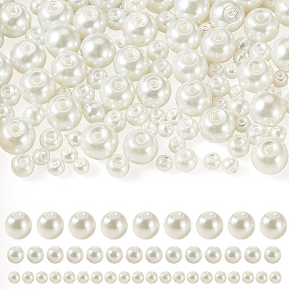 150Pcs 3 Styles Baking Paint Pearlized Glass Pearl Round Beads