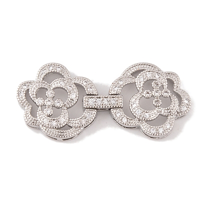 Placage en rack laiton micro pave zircon cubique transparent fermoirs rabattables, plaqué longue durée, sans plomb et sans cadmium, fleur