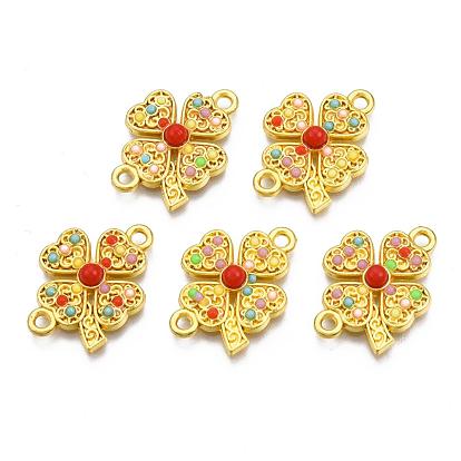 Alloy Links, with Colorful Resin, Four Leaf Clover