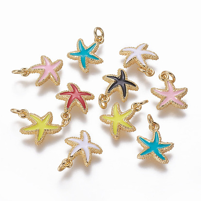 Brass Enamel Charms, Cadmium Free & Lead Free, Starfish/Sea Stars, Golden