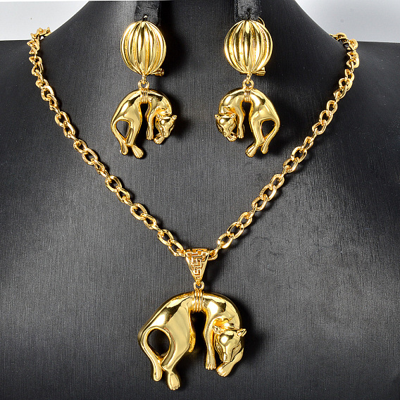 Комплекты из латунных серег-гвоздиков и ожерелий с подвесками для женщин, леопард