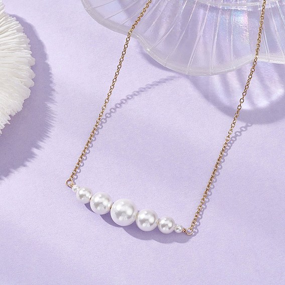 Подвеска с круглыми бусинами и жемчужинами-ракушками 304 Женские ожерелья из нержавеющей стали с цепочкой, белые