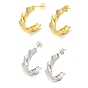 Brass Micro Pave Clear Cubic Zirconia Stud Earrings for Women, Spiral Letter C