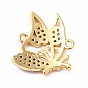 Rack Plating Brass Colorful Cubic Zirconia Connector Charms, Long-Lasting Plated, Butterfly