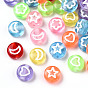 Transparent Spray Painted Acrylic Beads, Star/Moon/Flower/Heart Pattern, Flat Round
