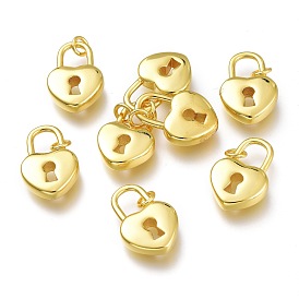 Brass Padlock Pendants, with Jump Rings, Long-Lasting Plated, Heart Lock