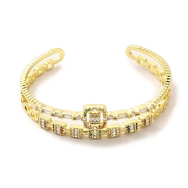 Квадратный стеклянный браслет с открытой манжетой и кубическим цирконием, золотые латунные украшения для женщин