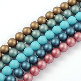 Round Shell Pearl Bead Strands, Frosted, Dyed