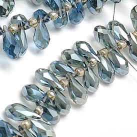 Electroplate Glass Beads Strands, Full Plated, Faceted, Drop, Hole: 1mm