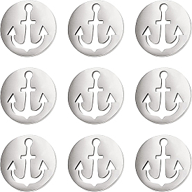 BENECREAT 30Pcs 304 Stainless Steel Charms, Flat Round with Anchor