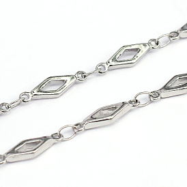 304 Stainless Steel Rhombus Bar Link Chains, Soldered, 12.8x4x1.5mm