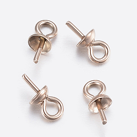 Ion Plating(IP) 304 Stainless Steel Cup Pearl Peg Bails Pin Pendants, For Half Drilled Beads