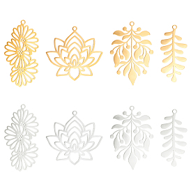 8 шт 8 стиль 201 подвески из нержавеющей стали, лазерная резка, лотос и лист и цветок