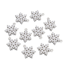 Snowflake Alloy Enamel Pendants, 25x19x2mm, Hole: 2mm