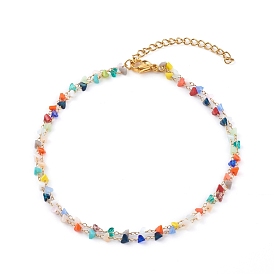 Glass Beaded Multi-strand Anklets, with 304 Stainless Steel Lobster Claw Clasps, Faceted, Triangle, Colorful