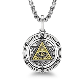 Spinner Star of Daivd with Eye 201 Stainless Steel Pendant Necklace, Rotating Necklace with Titanium Steel Box Chains for Anxiety Stress Relief