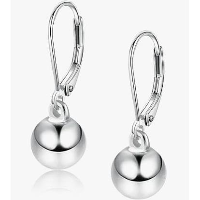 2Pcs 925 Sterling Silver Leverback Earrings Findings with 2Pcs 925 Sterling Silver Sphere Charms, Round Ball Charms with Jump Ring