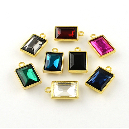 Rectangle Faceted Glass Pendants, with Tibetan Style Alloy Findings, Cadmium Free & Lead Free, 20.5x12.5x5mm, Hole: 2mm