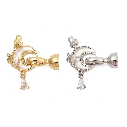 Латунное микропейв, прозрачный кубический цирконий, складные застежки, без кадмия, без никеля и без свинца, С оболочкой и эмалью, луна