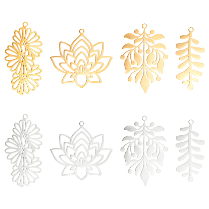 8 шт 8 стиль 201 подвески из нержавеющей стали, лазерная резка, лотос и лист и цветок