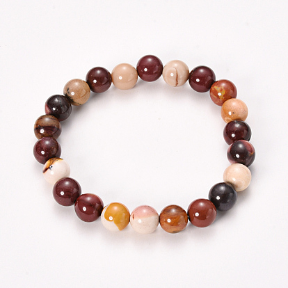 Natural Mookaite Beaded Stretch Bracelets, Round