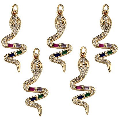 5 colgantes de circonita cúbica micro pavé de latón, para la fabricación de la joyería diy, con anillos de salto, serpiente, colorido
